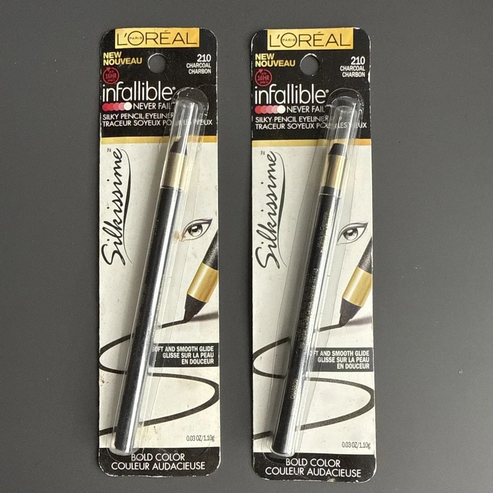 Lot x 2 L'Oreal Paris Infallible Silky Pencil Eyeliner # 210 Charcoal, Sealed
